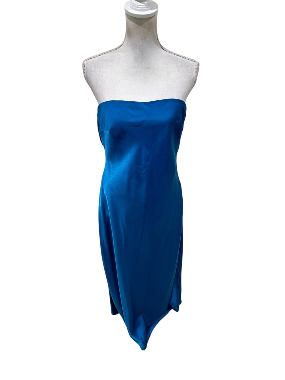 Le lis Strapless Satin maxi Dress gown in Teal Blue satin open back sexy large
